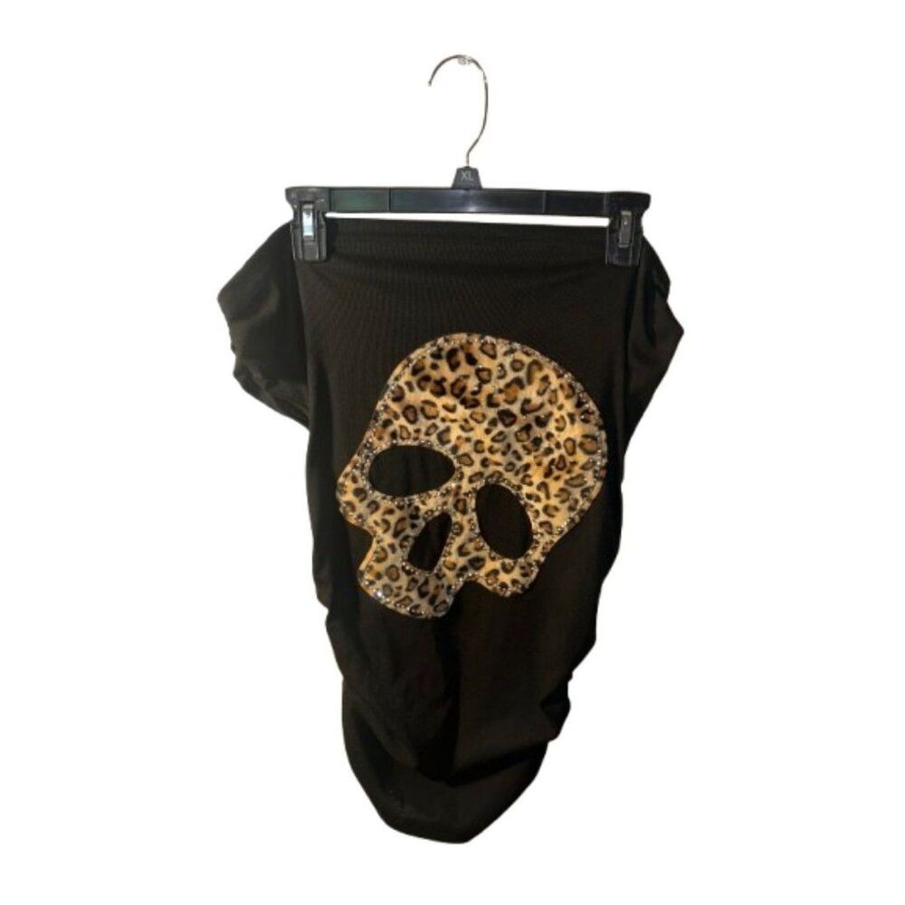 Romwe Leopard Skull Rhinestone Tube Top